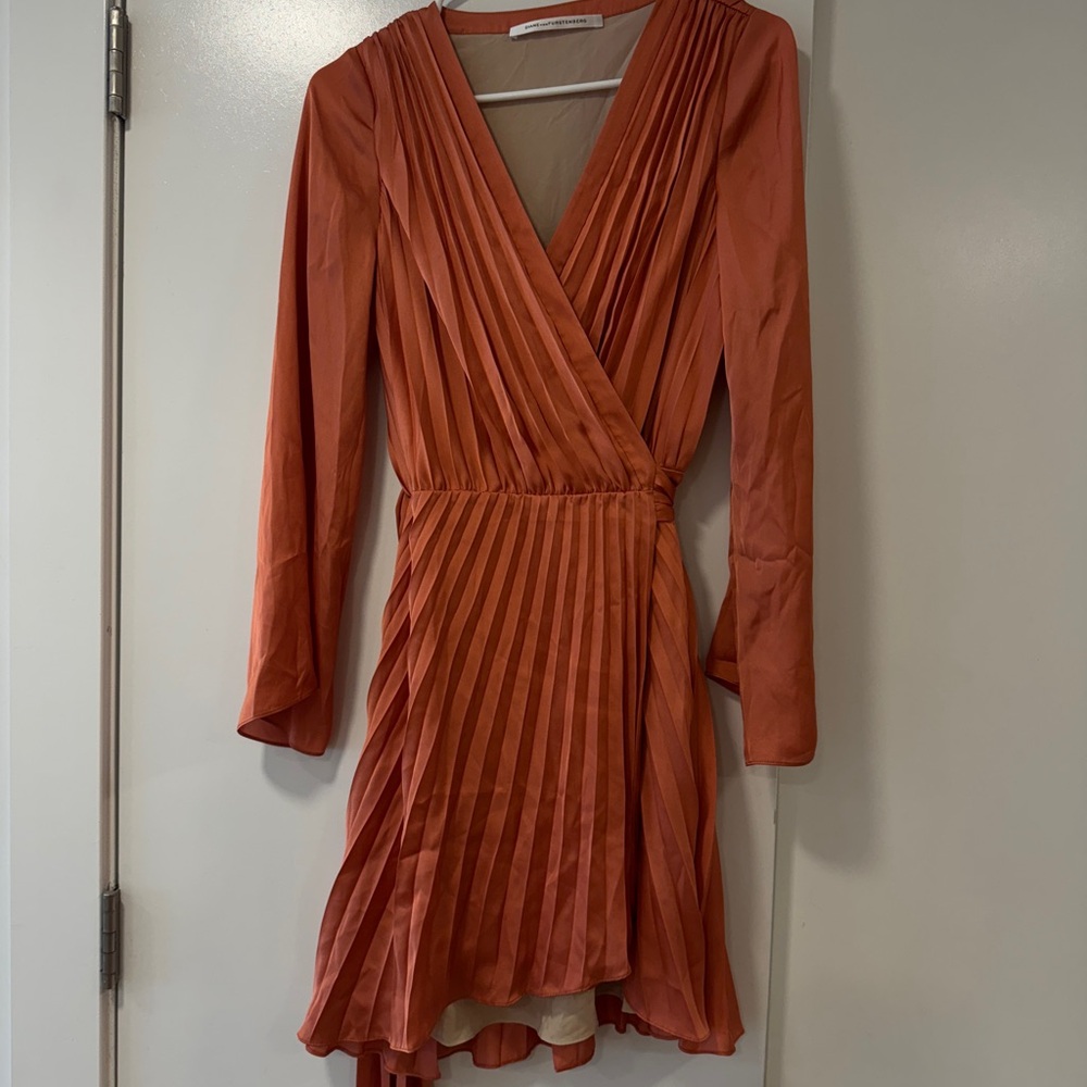 Diane Von Furstenberg Orange Long Sleeve Wrap Dress